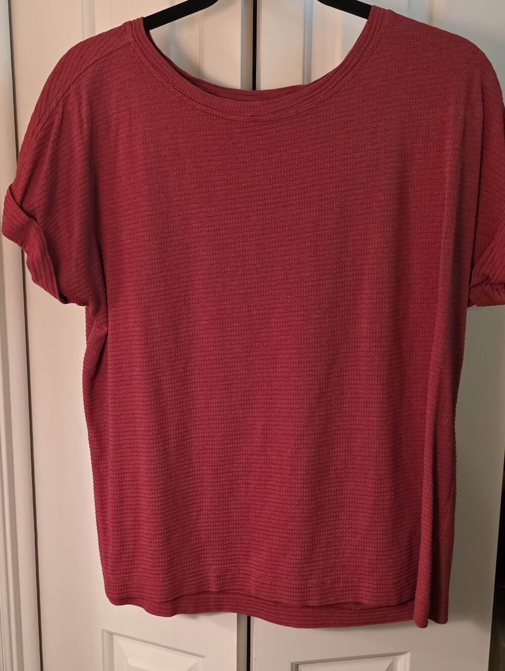 Mario Serrani Short-Sleeve Waffle Knit Top in Rose, Sz L